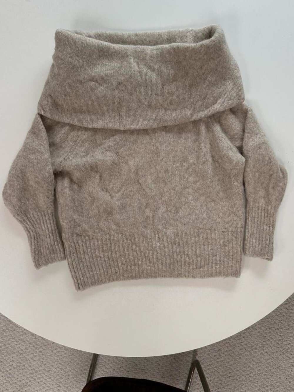 Oversized Turtleneck Off the Shoulder Alpaca Blend Sweater M